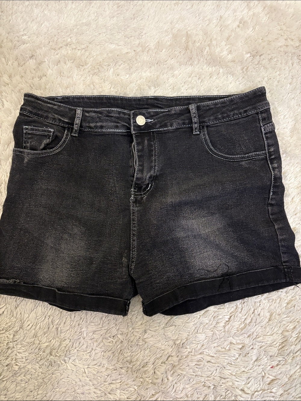 Black Denim Roll-Hem Women's Shorts